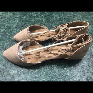 New Taupe Suede Lace-Up Flats Size 7.5